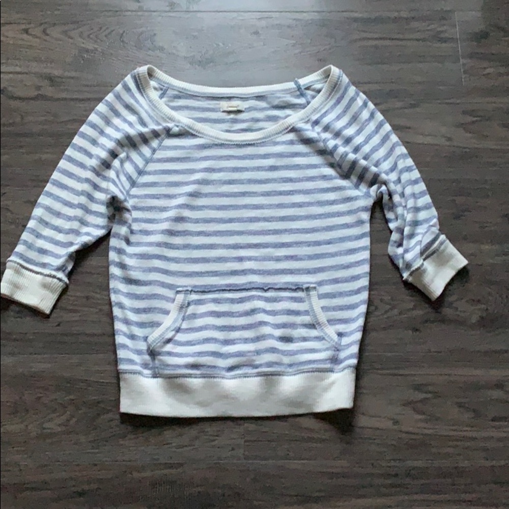 Aerie Sz S Blue & White 3/4 Length Sleeve Shirt